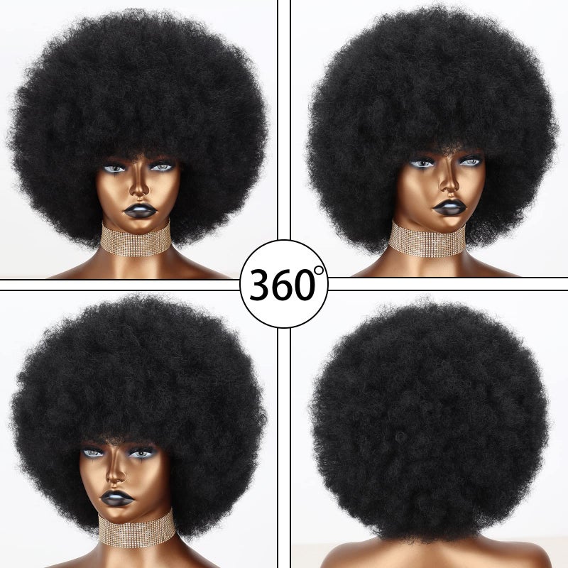 Xinran Short 70s Afro Wigs for Black Women, Large Synthetic Black Short Afro Wig 70's, 8 Inches 60s Afro Wig for Women Bouncy and Soft Natural Looking(Black) - Image 5